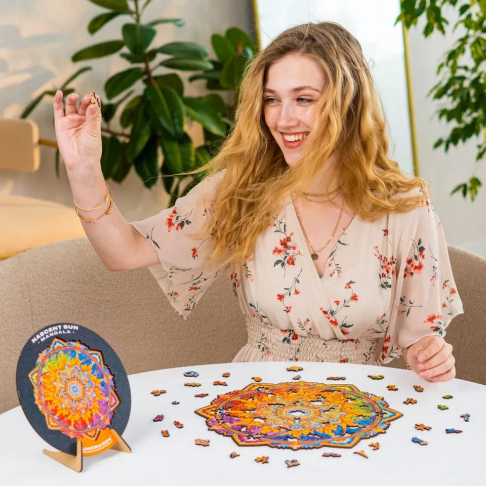 Mandala Nascent Sun mandala wooden puzzle — reverse side hidden design