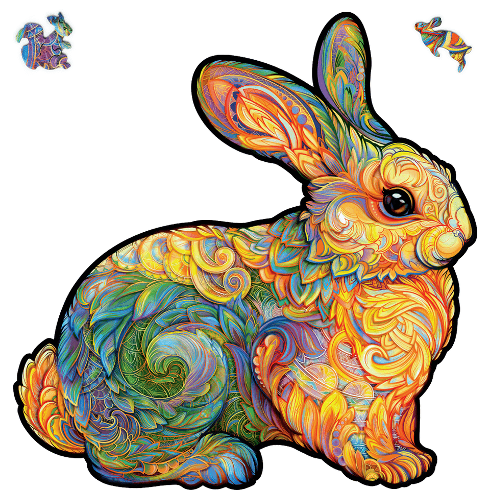 Precious Rabbit wooden puzzle — front view with vivid artwork