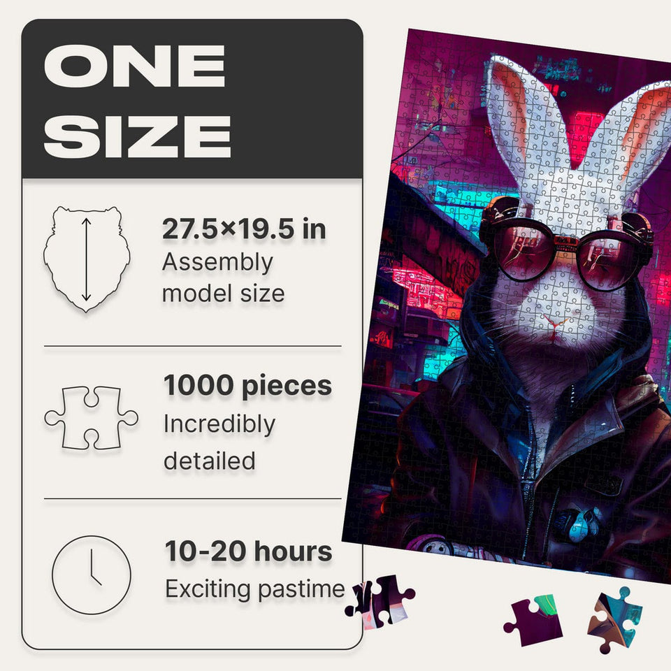 Cyber Rabbit 1000 pcs wooden animal puzzle — finished puzzle assembled on table