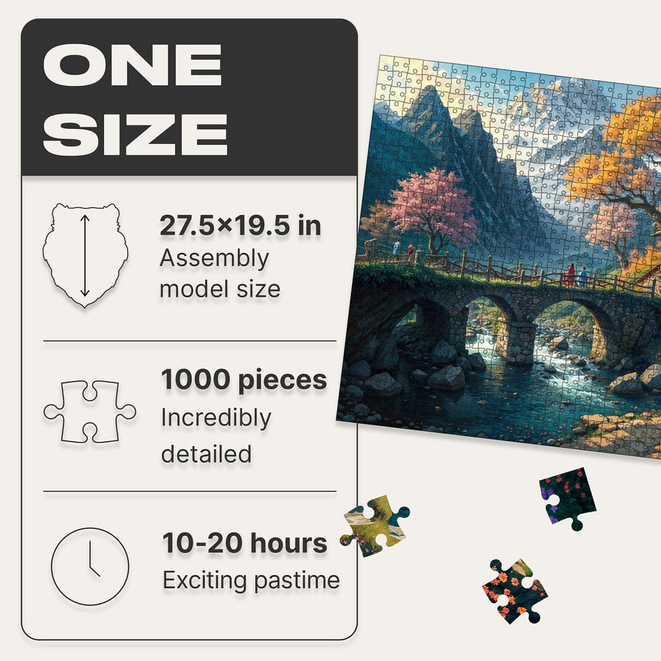 Landscape 1000 pieces wooden puzzle — finished puzzle assembled on table