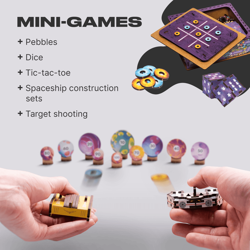 Quezzle Space Adventures Mini-games — close-up of wooden pieces