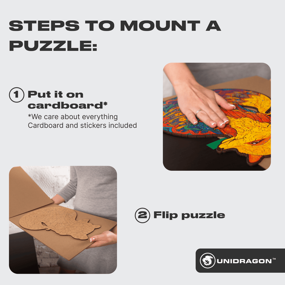 Set for mounting puzzles wooden puzzle — finished puzzle assembled on table