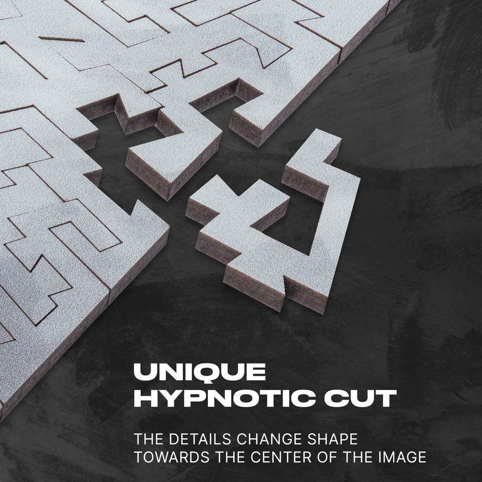 Black and White Serenity wooden puzzle — finished puzzle assembled on table