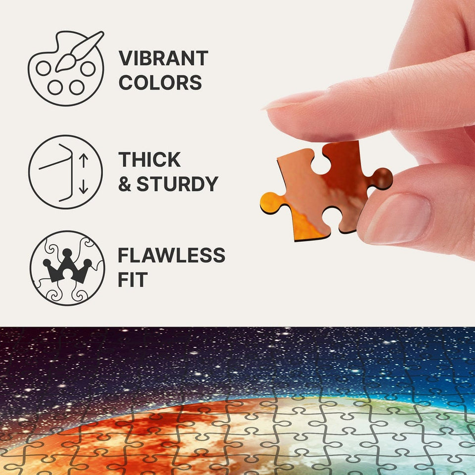 Earth 1000 pieces wooden map puzzle — puzzle pieces showing unique laser-cut shapes