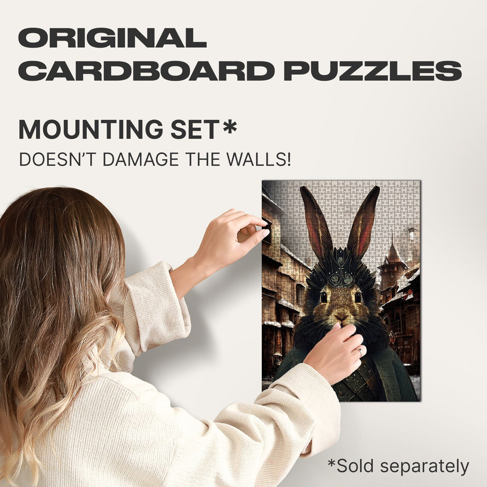 Count Rabbit 1000 pcs wooden animal puzzle — hand holding wooden puzzle piece detail