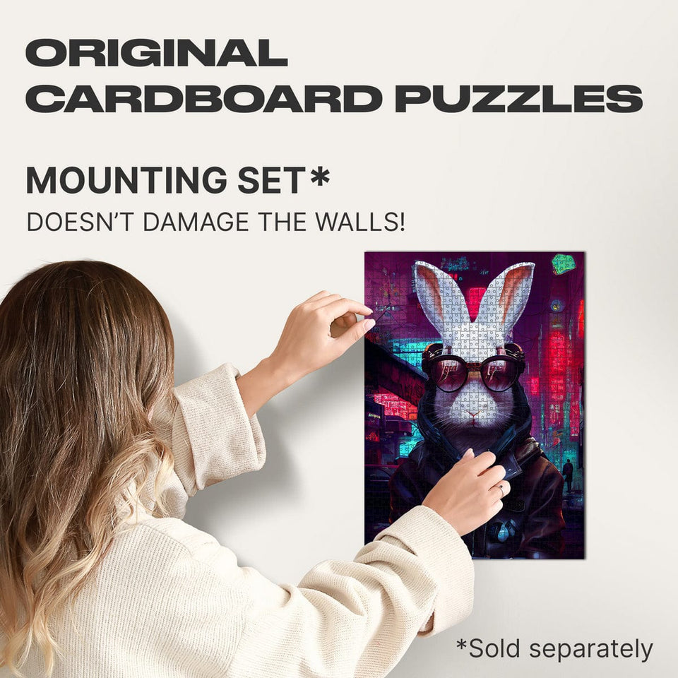 Cyber Rabbit 1000 pcs wooden animal puzzle — hand holding wooden puzzle piece detail