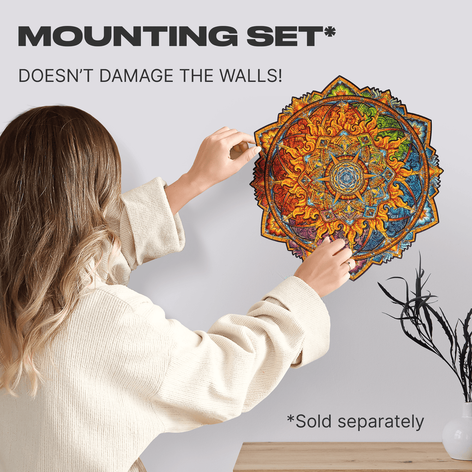 Mandala Nascent Sun mandala wooden puzzle — designer gift box and packaging