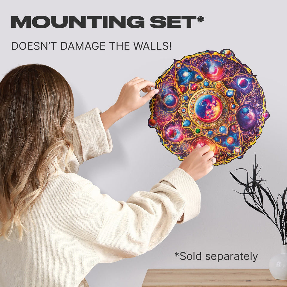 Mandala Space Dreams mandala wooden puzzle — designer gift box and packaging
