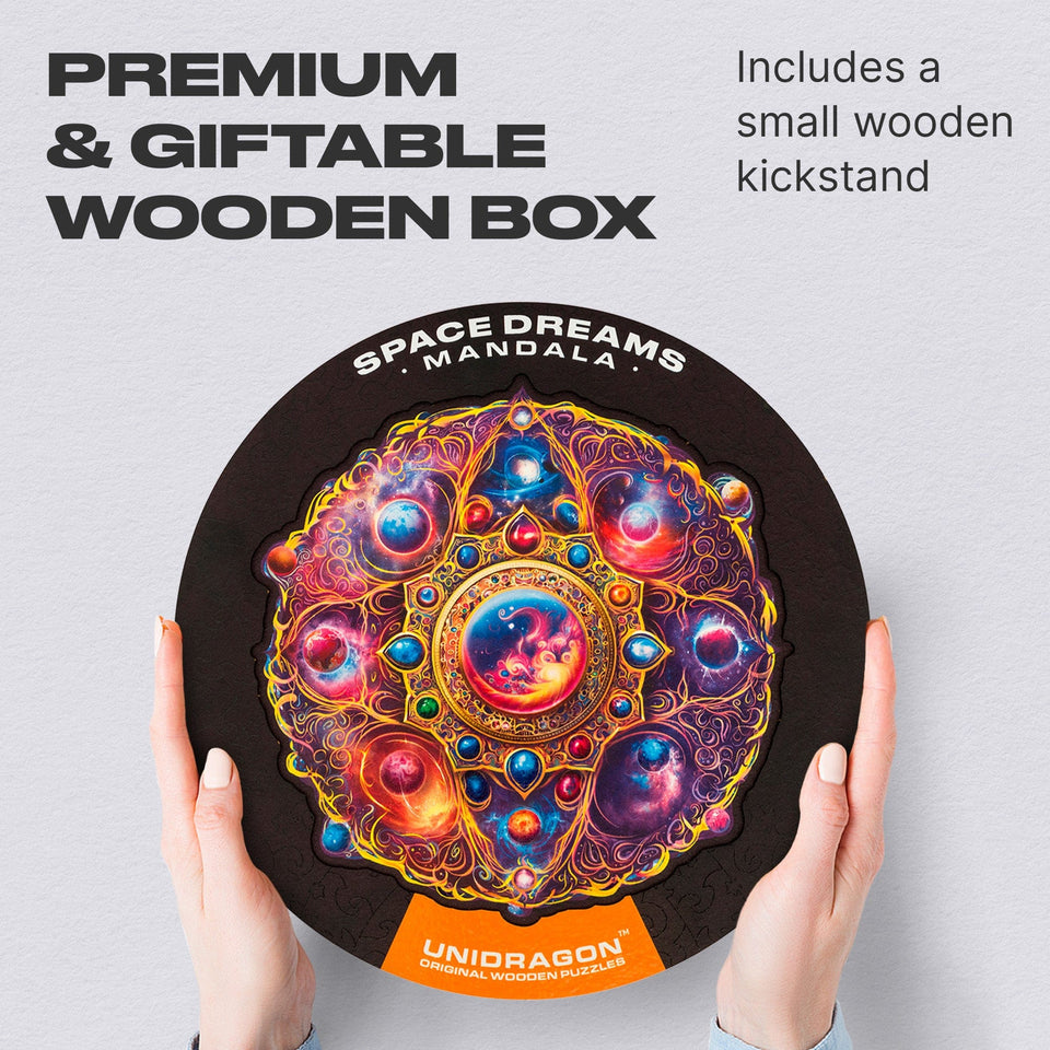 Mandala Space Dreams mandala wooden puzzle — puzzle pieces showing laser-cut shapes