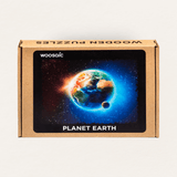 WOOSAIC Planet Earth Limited Edition wooden map puzzle — puzzle pieces showing laser-cut shapes