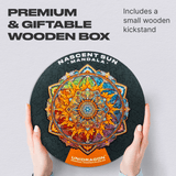 Mandala Nascent Sun mandala wooden puzzle — puzzle pieces showing laser-cut shapes