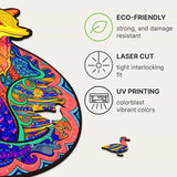 Alluring Fox wooden puzzle with animal-shaped pieces and vivid artwork — hand holding wooden puzzle piece showing detail