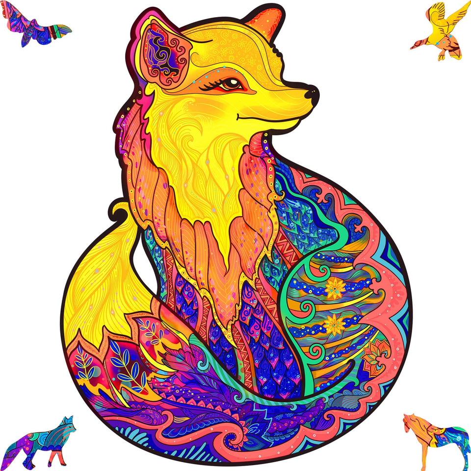 Alluring Fox wooden puzzle with animal-shaped pieces and vivid artwork — front view showing vivid artwork