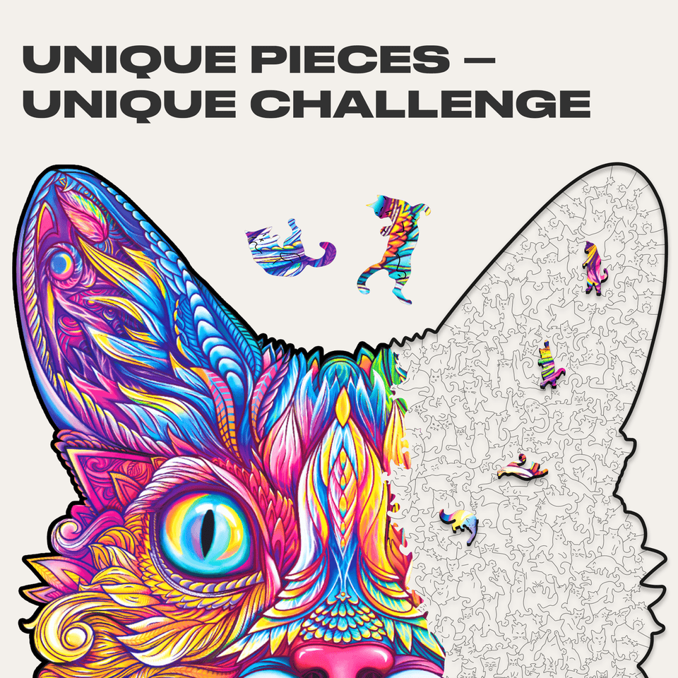 Impressive Cat wooden animal puzzle — close-up of HDF wooden puzzle pieces