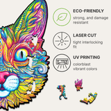 Impressive Cat wooden animal puzzle — hand holding wooden puzzle piece detail