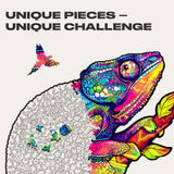 Iridescent Chameleon wooden puzzle — close-up of HDF wooden puzzle pieces