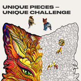 Fiery Fox wooden jigsaw puzzle with whimsy animal-shaped pieces — close-up of wooden animal-shaped puzzle pieces