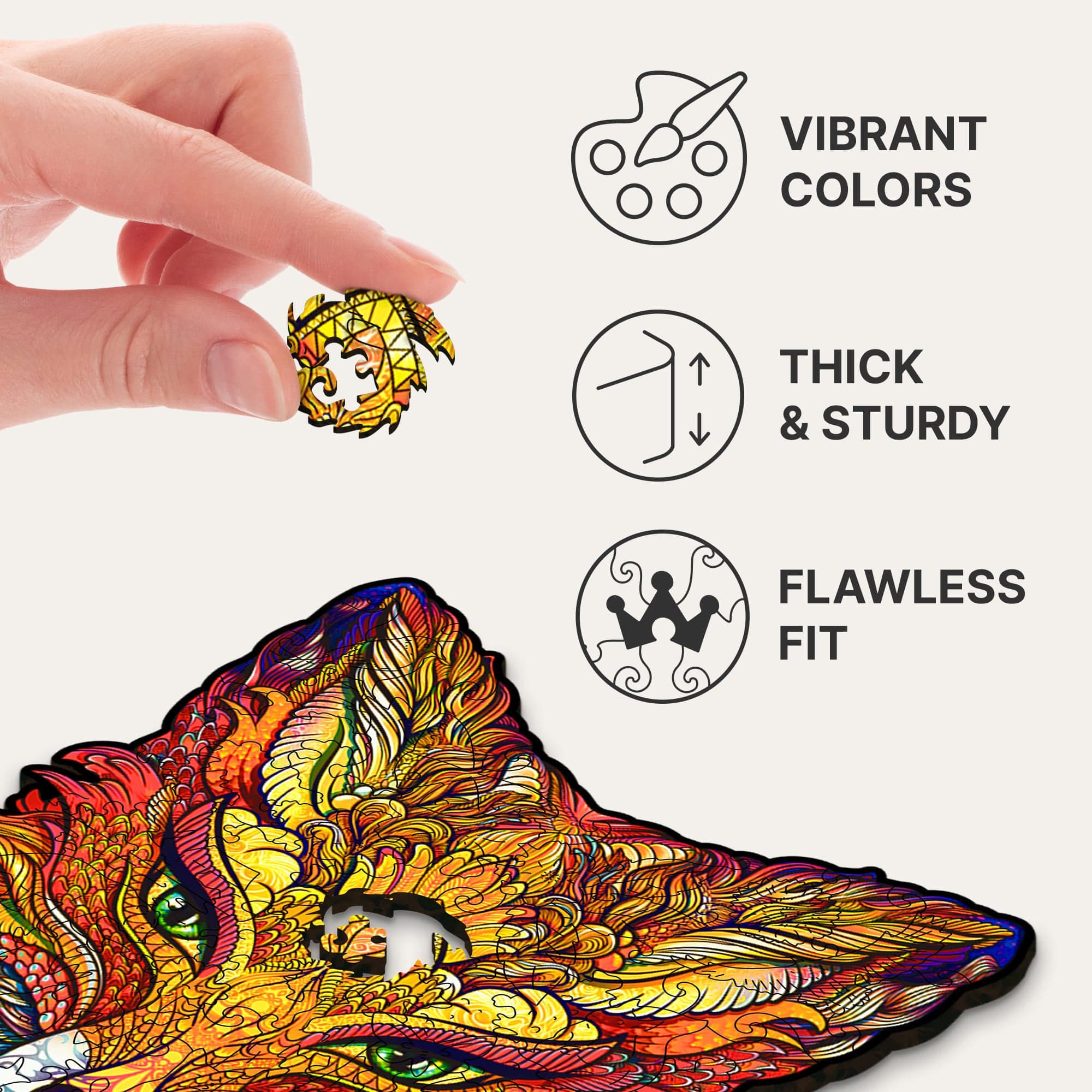 Fiery Fox Puzzle, High-Quality Wooden Fox Puzzle - Unidragon