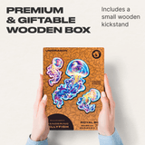 Wandering Jellyfish wooden puzzle — puzzle pieces showing laser-cut shapes