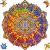 Mandala Nascent Sun mandala wooden puzzle — front view with vivid artwork