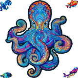 Magnetic Octopus wooden jigsaw puzzle with deep-sea artwork — front view showing vivid artwork