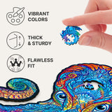 Magnetic Octopus wooden jigsaw puzzle with deep-sea artwork — finished puzzle assembled on table