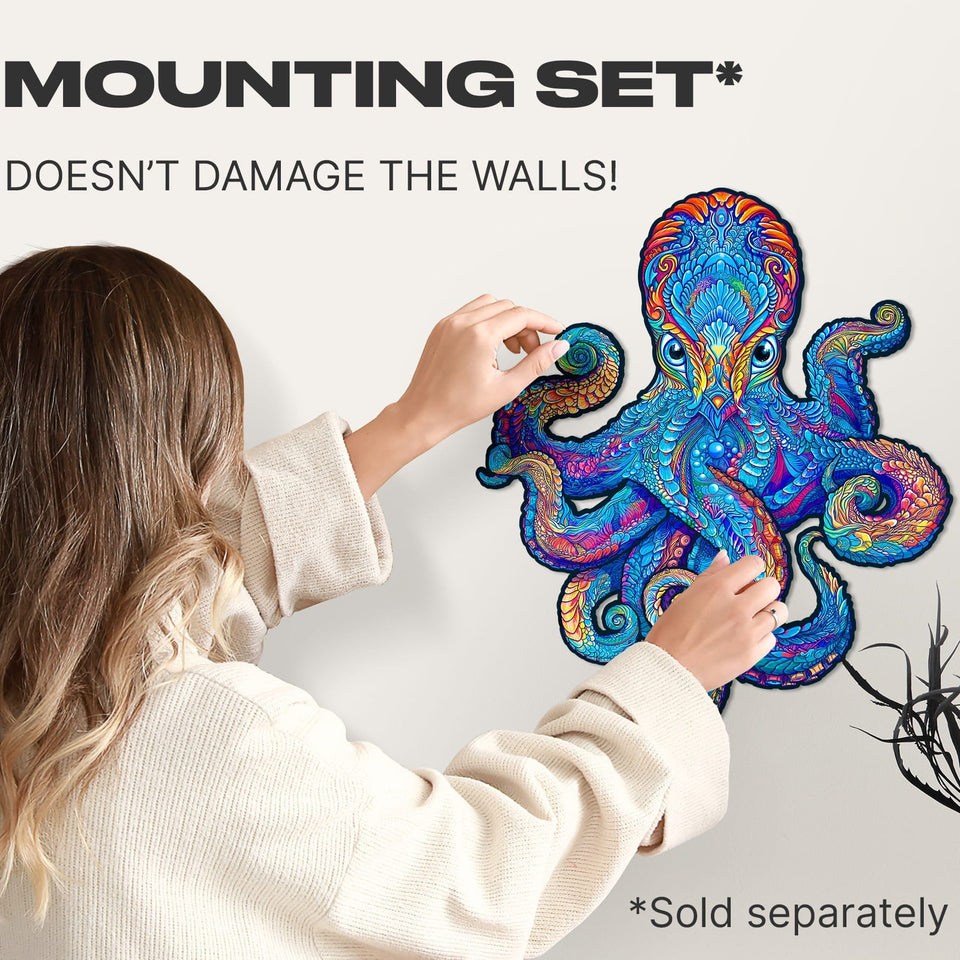 Magnetic Octopus wooden jigsaw puzzle with deep-sea artwork — gift box and packaging