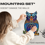 Charming Owl wooden jigsaw puzzle with hidden animal-shaped deer, fox and hedgehog pieces — gift box and packaging