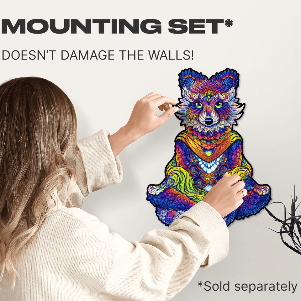 Emanating Raccoon wooden animal puzzle — designer gift box and packaging