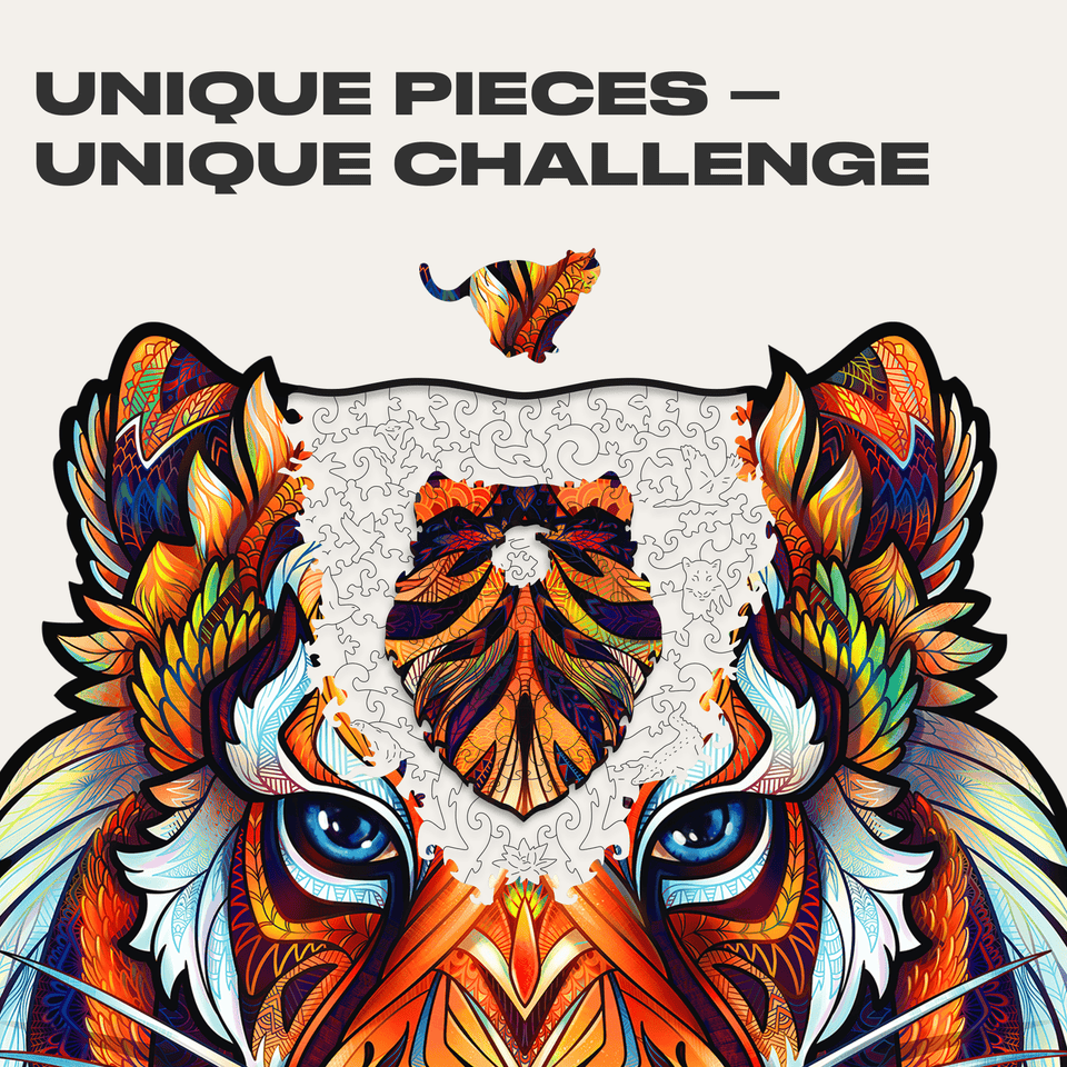 Lovely Tiger wooden puzzle — close-up of HDF wooden puzzle pieces
