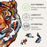 Lovely Tiger wooden puzzle — hand holding wooden puzzle piece detail