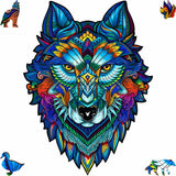 Majestic Wolf wooden puzzle — front view with vivid artwork