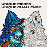 Majestic Wolf wooden puzzle — close-up of HDF wooden puzzle pieces