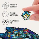 Majestic Wolf wooden puzzle — finished puzzle assembled on table