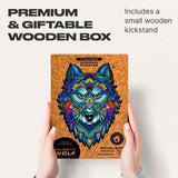 Majestic Wolf wooden puzzle — puzzle pieces showing laser-cut shapes