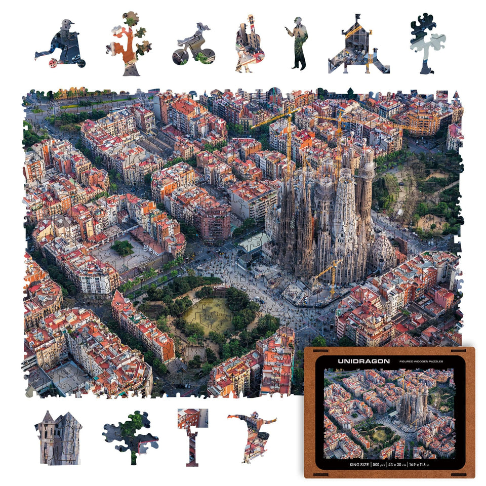 Sagrada Familia wooden art puzzle — front view with vivid artwork
