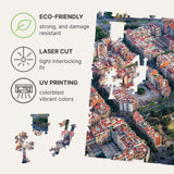 Sagrada Familia wooden art puzzle — hand holding wooden puzzle piece detail