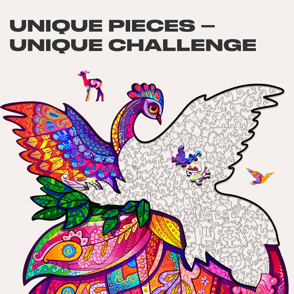 Fairy Bird wooden animal puzzle — close-up of HDF wooden puzzle pieces