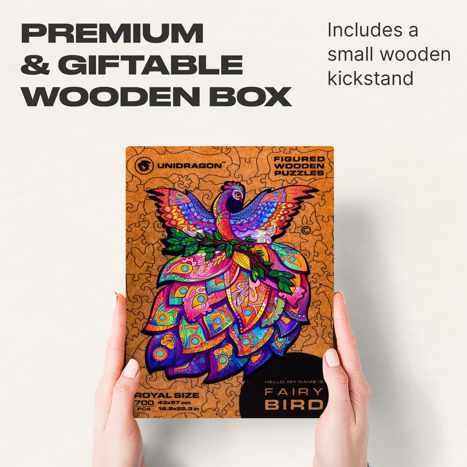 Fairy Bird wooden animal puzzle — puzzle pieces showing unique laser-cut shapes