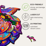 Fairy Bird wooden animal puzzle — hand holding wooden puzzle piece detail