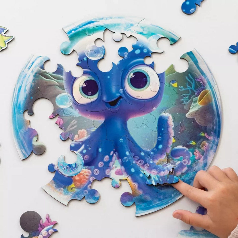 Octopus Bubblezz Bubblezz wooden puzzle — close-up of HDF wooden puzzle pieces