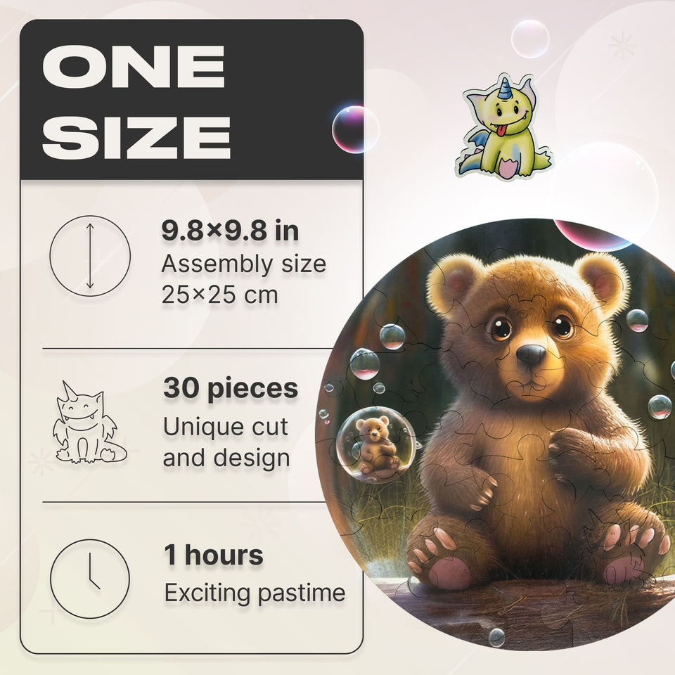 Bear Bubblezz Bubblezz wooden puzzle — close-up of HDF wooden puzzle pieces