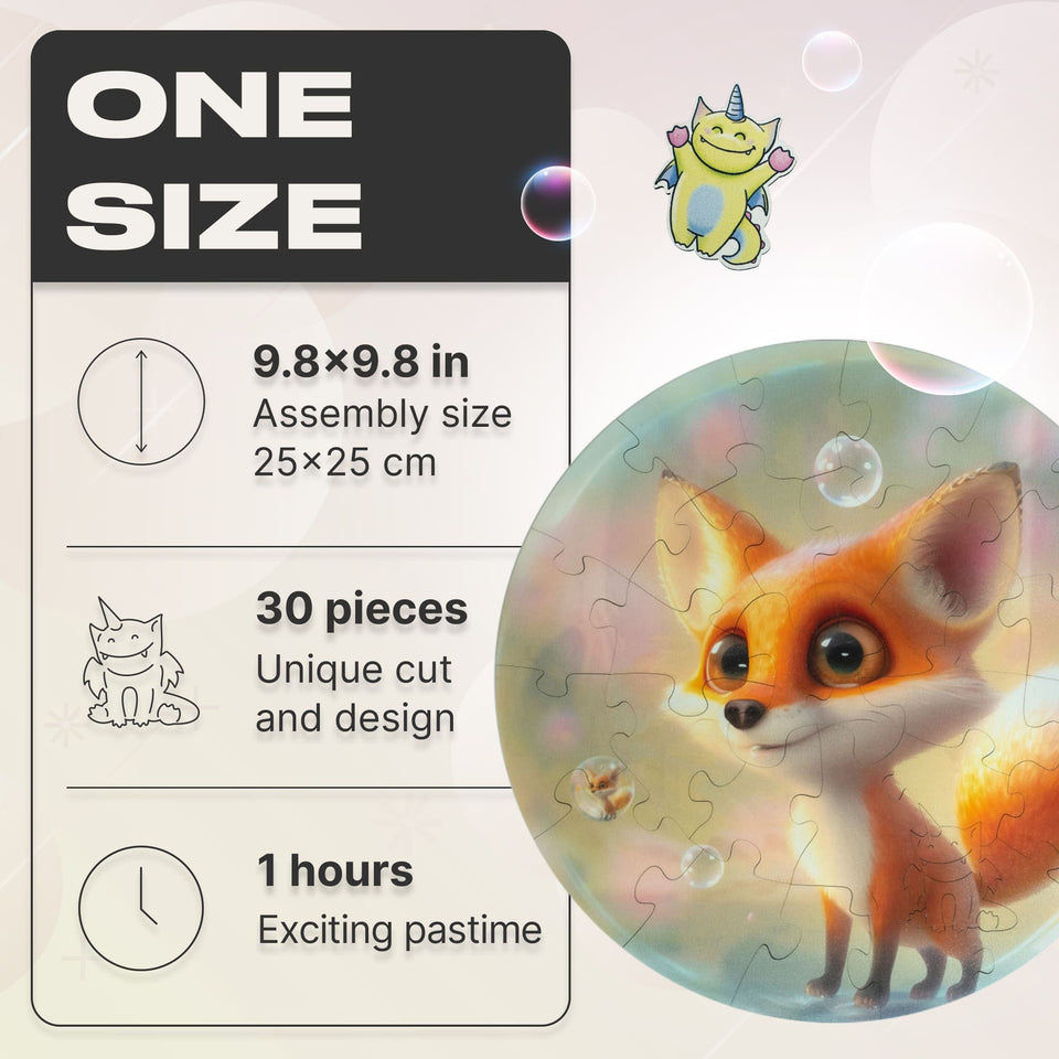 Fox Bubblezz Bubblezz wooden puzzle — close-up of HDF wooden puzzle pieces