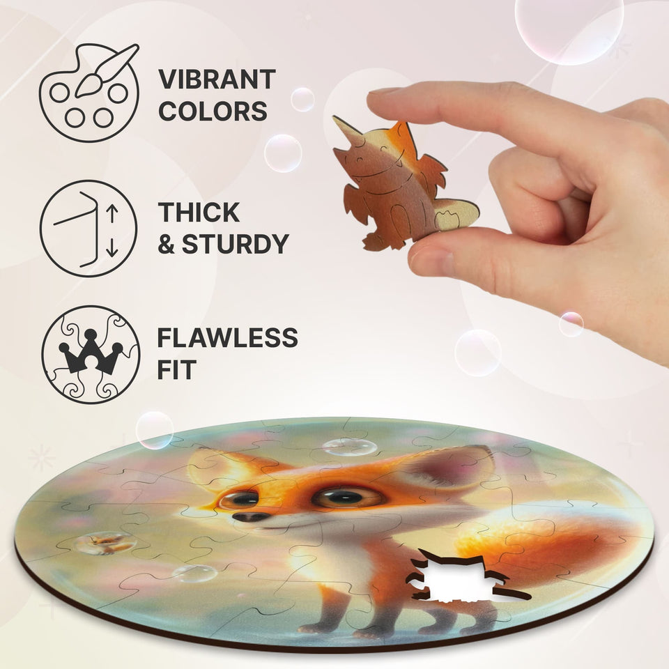 Fox Bubblezz Bubblezz wooden puzzle — designer gift box and packaging