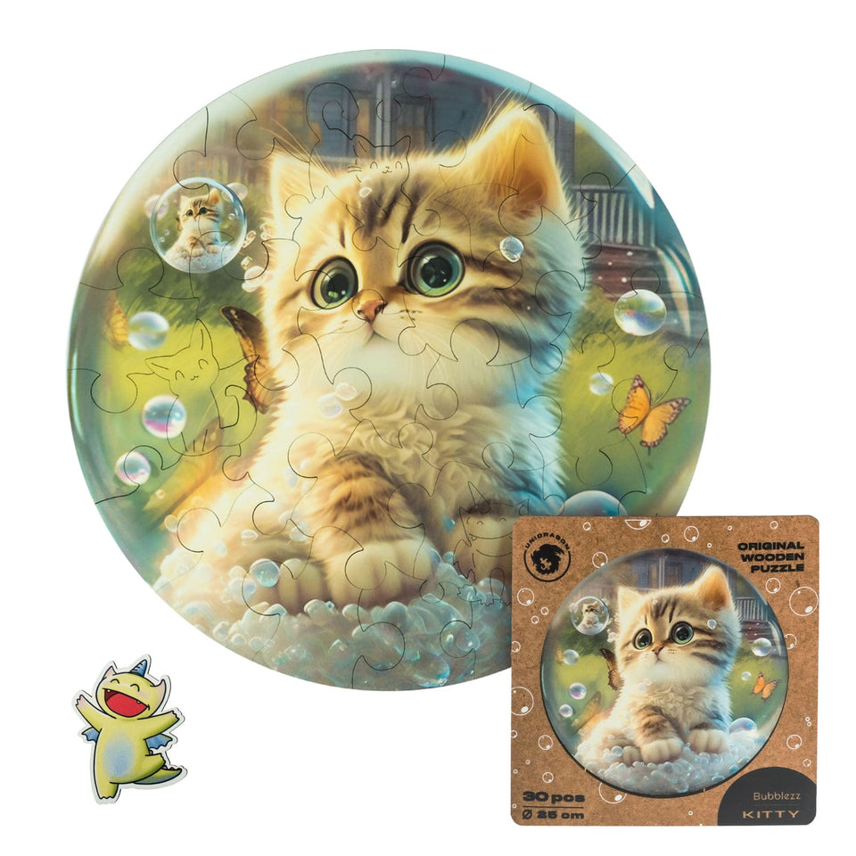 Kitty Bubblezz Bubblezz wooden puzzle — front view with vivid artwork