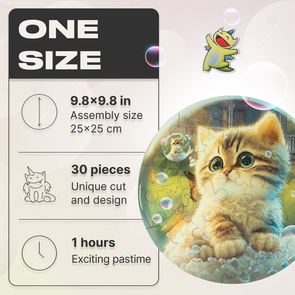 Kitty Bubblezz Bubblezz wooden puzzle — close-up of HDF wooden puzzle pieces