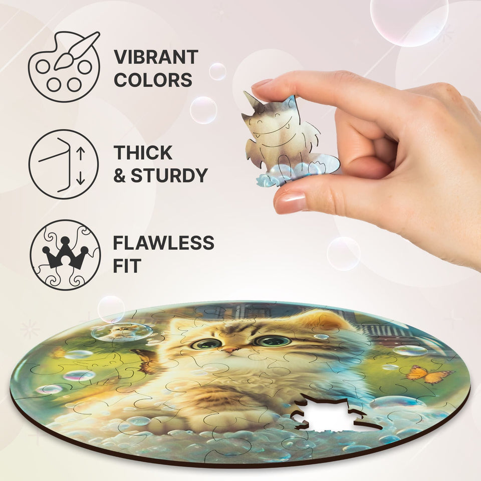Kitty Bubblezz Bubblezz wooden puzzle — designer gift box and packaging
