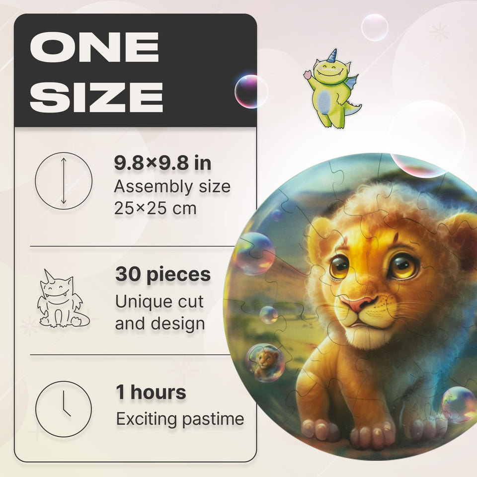 Lion Bubblezz Bubblezz wooden puzzle — close-up of HDF wooden puzzle pieces
