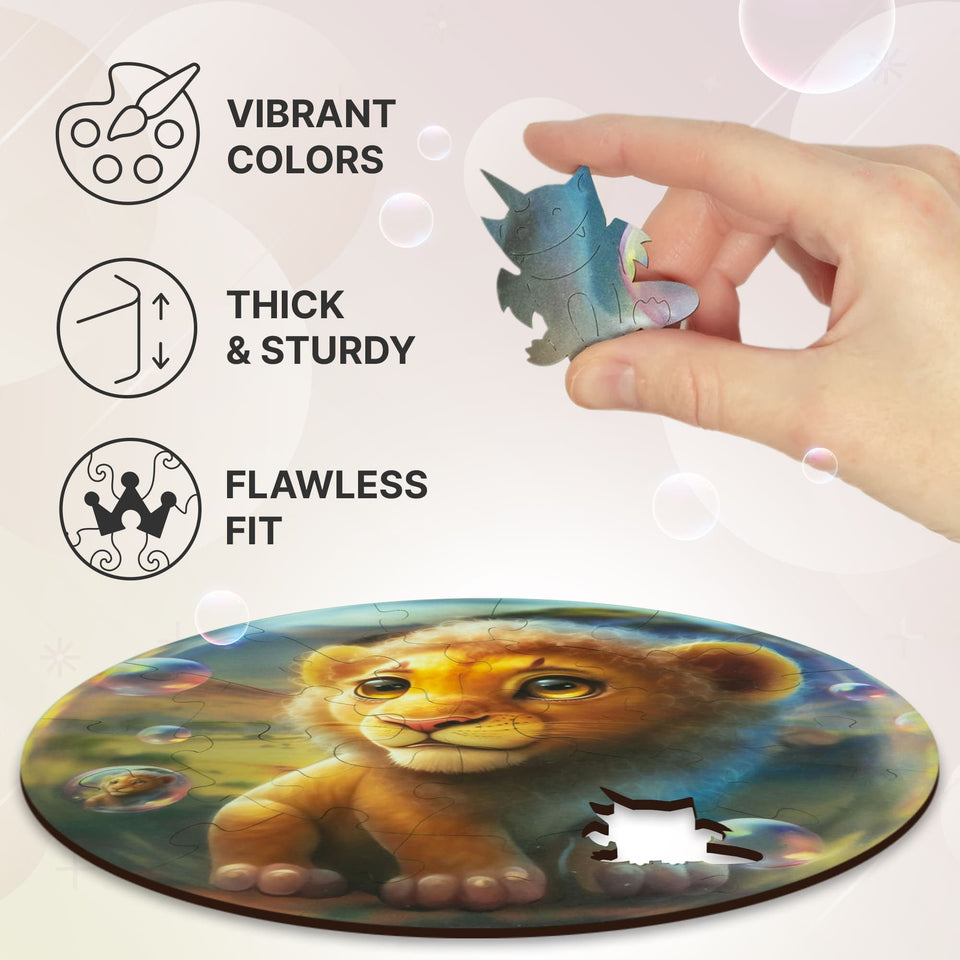Lion Bubblezz Bubblezz wooden puzzle — designer gift box and packaging