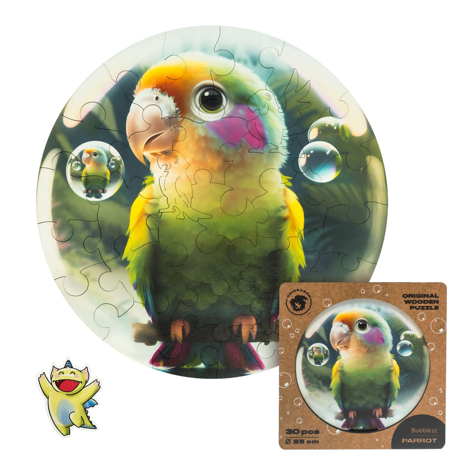 Parrot Bubblezz Bubblezz wooden puzzle — front view with vivid artwork